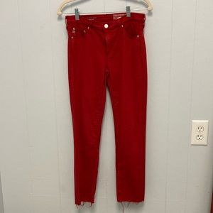 AG-ED denim  The Prima Ankle Cigarette ankle in red. Size 26R.
